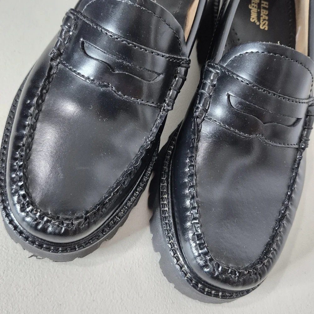G.H Bass Women's Whitney Super Lug Weejuns Penny Loafer Black Leather - Size 6.5 - Picture 10 of 16